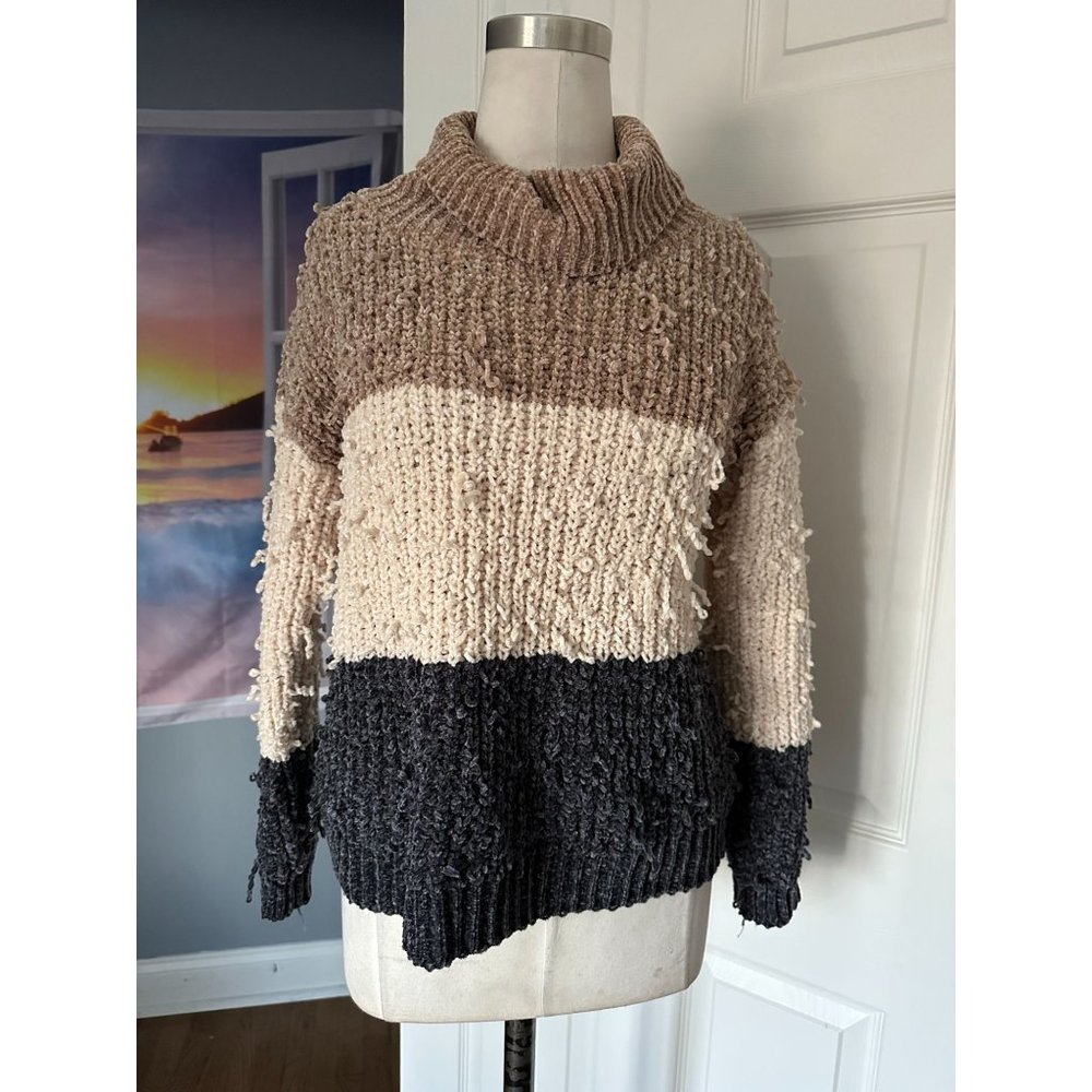 Cozy Casual striped cowl neck chenille feel sweater S